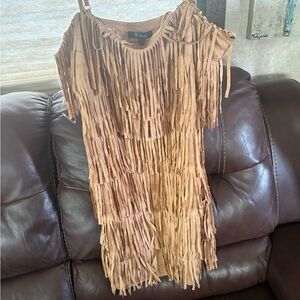 Trixxi Camel Fringe Dress